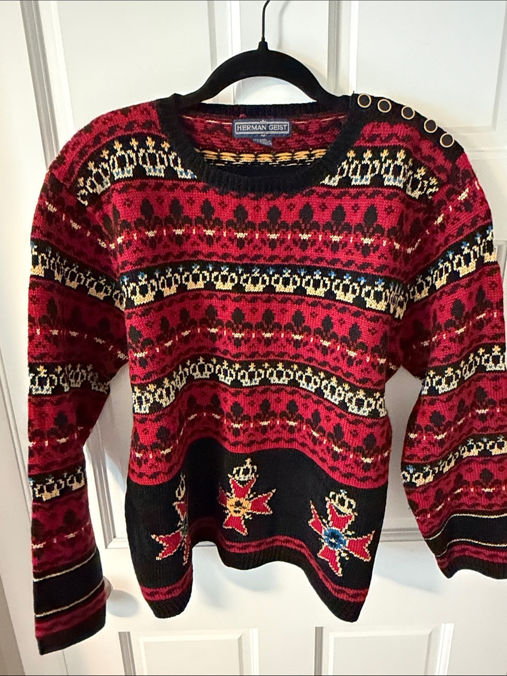 Vintage 90’s Herman Geist Heraldic Crown Knit Pullover Wool Blend Sweater Medium